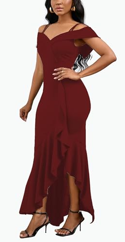 Tdioocor Womens Ruffle Off Shoulder Summer Elegant Dresses Sexy Spaghetti Strap Cocktail Masquerade Dress thumb #1