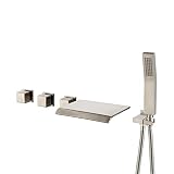 JiaYouJia Waterfall Wall Mounted Tub Faucet with Hand Shower Brushed Nickel Bathroom Wall Bathtub Fi