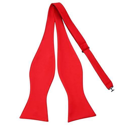 PenSee Mens Self Bow Tie Solid Red Jacquard Woven Silk Bow Ties