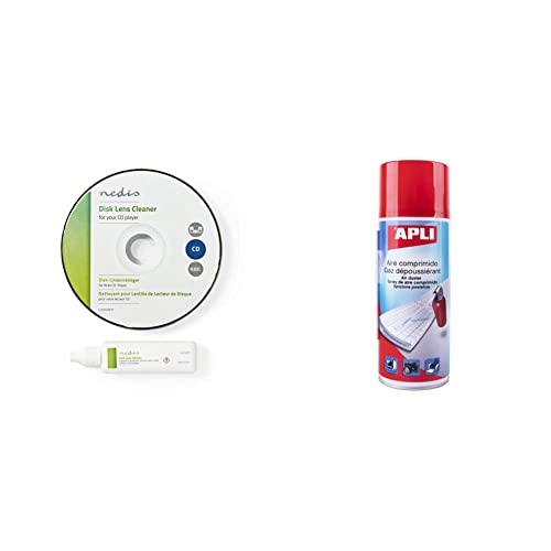 Nedis Limpiador De Lector De Discos Cd 20 Ml + Apli 11307 - Aire Comprimido Para La Limpieza En Seco 400 Ml. Ideal Para Teclados, Ordenadores Y Dispositivos Electrónicos Cover