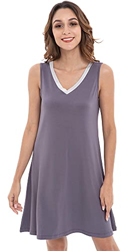 Image of GYS Cooling Bamboo Viscose Nightgowns for Women, Lightweight Sleeveless V Neck Sleep Shirt for Hot Sleepers, Soft Night dress