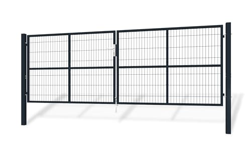 Casanoov Portail Grillage RAZO 4x1,4 m Gris Anthracite – Portail Battant 2 Vantaux avec Poteaux Inclus – Acier Galvanisé Robuste – Sécurisé, Durable et...