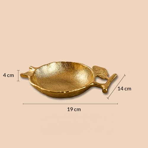 Image of MARKET 99 Golden Pomegranate Catch Dish | Glossy Aluminium Embossed Bowl for Home Decor, Table Display & Gifting |Designer Decorative Catch-All Tray for Dining, Center Table & Festive Use