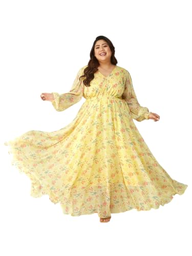 Image of Miss Chase A+ Women's Bohemian V-Neck Flutter Sleeve Chiffon Relaxed Fit Wrap Maxi Dress