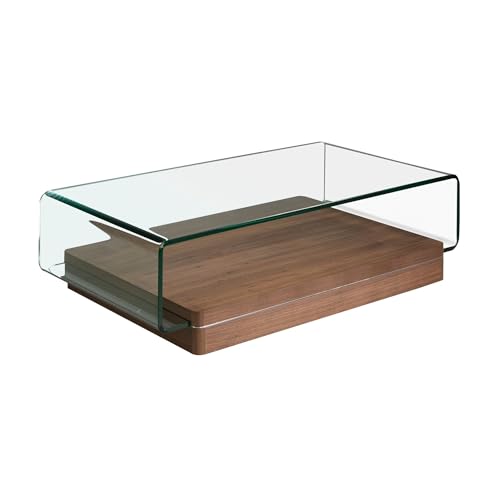 Angel Cerdá - Table Basse en Verre Incurvé et Piètement en Noyer - Table Basse Moderne pour...