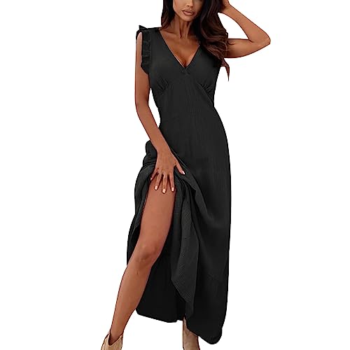 Vestido largo con tirantes finos para mujer, vestido maxi, vestido boho, vestido de los años 90, ligero, sexy, vestido de playa, de muselina, monocolor, vestido maxi sin espalda descubierta, vestido