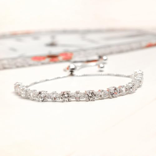 Image of TRUESILVER ACPL 925 Sterling Silver Adjustable Bolo Bracelet for Women | BIS Hallmarked Infinity Twisted, White & Amethyst Zircon Box Chain Bracelet Gift for Wedding Anniversary Birthday