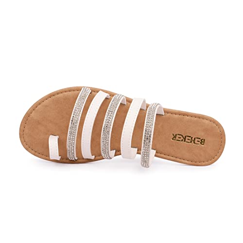 BENEKER Toe Ring Slide Rhinestone Strappy Gladiator Flat Sandals for Women Comfortable Sparkly Flip Flops, Dressy Thong Beach Shoes, Summer Wedding Fashion Sandals2
