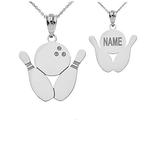 Sterling Silver Personalized Bowling Alley Ball 2 Pins Name Pendant Necklace