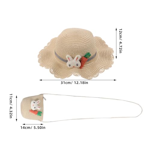 1 Set Kids Girl Summer Straw Hat Foldable Wide Brim Cap Sun Visor Hats Beach and Cute Straw Purse Woven Crossbody Bag for Kids Travel Outings Beige2