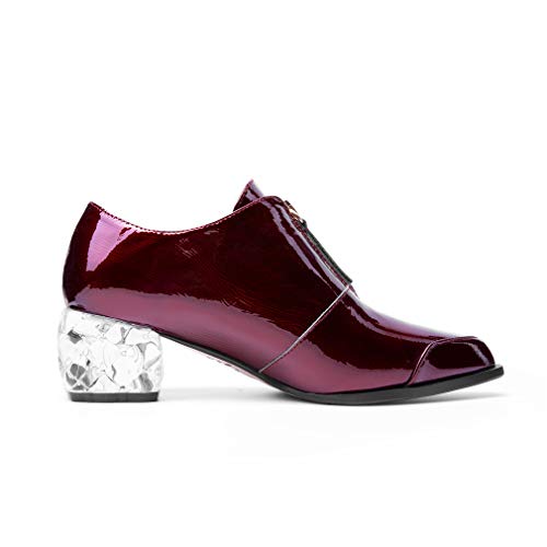 TinaCus Patent Leather Women's Handmade Pointed Toe Unique Transparent Mid Heel Zip Up Stylish Pumps3