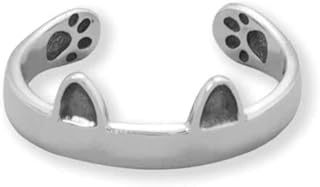 Cat Ear and Paws Wrap Ring Sterling Silver - Small Fits 4-6