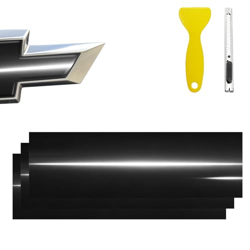 Image of Compatible with 11.8 inch x 4 inch Bowtie Emblem Wrap Kit for Chevy Logo Overlay Vinyl Wrap with Spatula and Cutter 3 Pcs Glossy Black