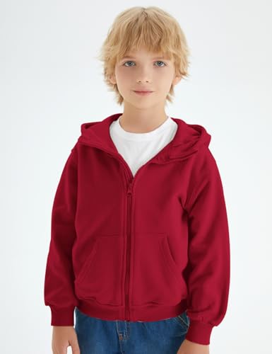 Image of Spring&Gege Boys Full Zip Hoodies High Neck Mid-weight Fleece Hooded Sweatshirts for Children