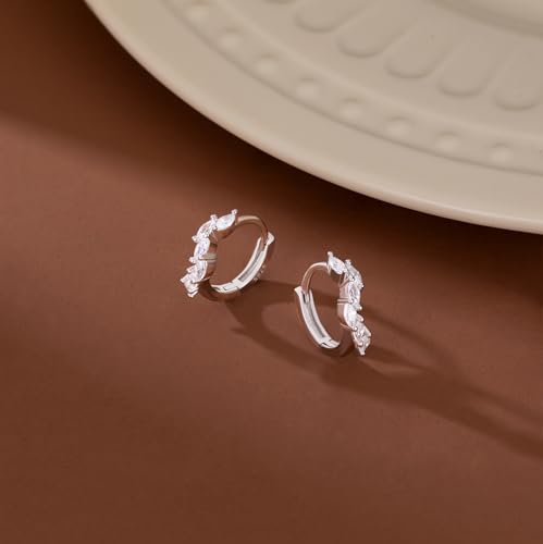SLUYNZ 925 Sterling Silver Marquise CZ Earrings Hoop for Women Teens Teardrop CZ Huggie Earrings Leaf4