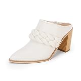Womens Chunky Block Heel Mules Braided Strap Backless Booties Slip On Closed Pointed Toe Shoes White