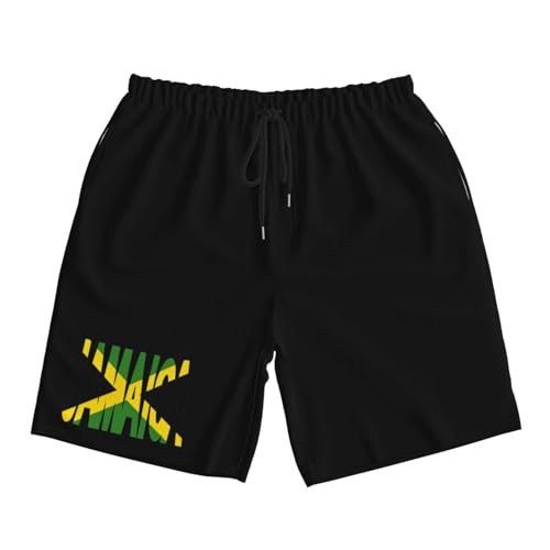 Jamaica Text with Jamaican Flag Men's Quick-Dry Board Shorts 7