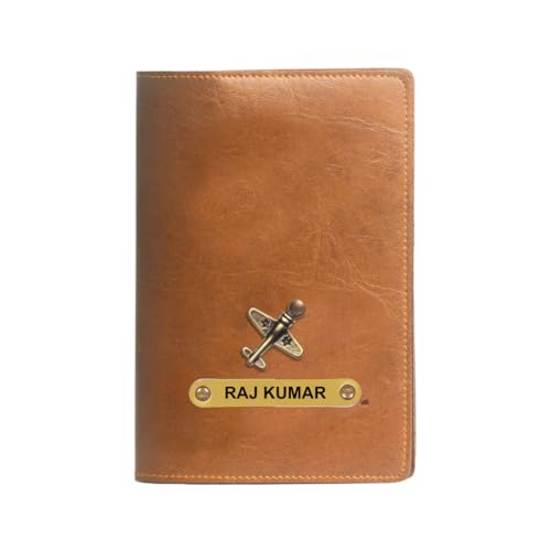 Image of ncgifts Customised Leather Passport Holder: Personalised Name & Charm for Men & Women - Unique Travel Gift, Document Organiser, Boarding Pass Holder, Customised Gifts for Men & Women (Tan)