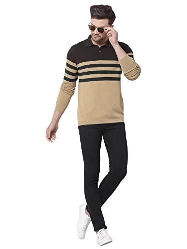 Image of Kalt Mens Basic Solid Full Sleeves Polo Cotton Blend Knitted Regular Fit Polo-Neck T-Shirts with Collar Stylish