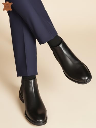 Image of Carlton London Men's Premium Leather Slip-On Solid Chelsea Boots
