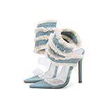 11.5CM/4.5IN Punta Trasparente One-Line Strap Open Toe Sandali a Spillo per Le Donne Avvolto Sexy Discoteca Danza Tacchi Alti,Blu,37 EU