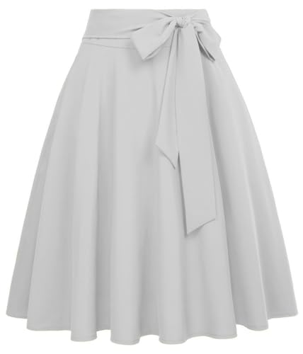 Image of FRAULEIN Women's Flared Pleated Maxi Skirt High Waist A-Line with Pockets and Belt Accessories [Small-Plus Size]