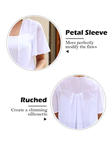 Afvetut Ladies Short Sleeve Ruffle Open Front For Dress Shrugs Loose Bolero Shrug Cropped Chiffon Cardigan White #TOP4