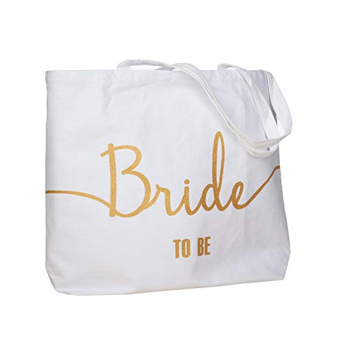 ElegantPark Bridal Shower Gifts for Bride Bag Bride Gifts Wedding Gift for Bride to Be Tote Bag with Interior Pocket Gold Glitter White 100% Cotton