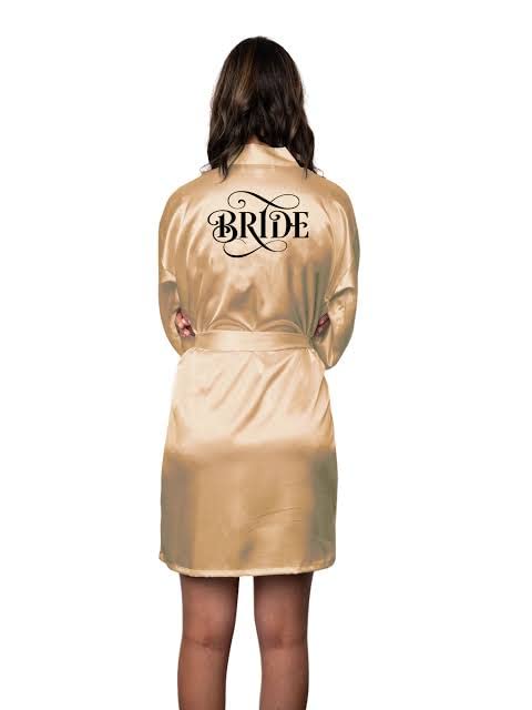 Image of Women's Silky Satin Short Bride Robe | Ultra Soft & Comfortable, Stylish Full Sleeve Lace Tie Nightdwear /Sleepwear for Bride Bridemaid- Pack of 1