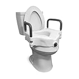 Blue Jay Raised Toilet Seat with Locking Mechanism & Padded Grab bar Handles for Round Toilets | 5 Inch Elevated Elderly & Handicap Elongated Toilet Seat Riser | Fits Most Toilets