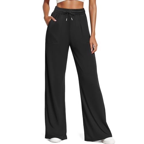 Women's Casual Pants with Drawstring Lightweight Wide Leg Pants High Waisted Slacks