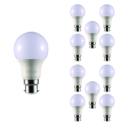 TEKLED®,Lampadine a LED A60, attacco a baionetta B22, a risparmio energetico, equivalente a lampadina a incandescenza da 7 W, equivalente a 60 W, 2700 K, confezione da 10 pezzi, colore bianco caldo