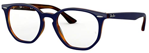 Ray-Ban RX7151F Asian Fit Hexagonal Eyeglass Frames, Top Blue On Havana Red/Demo Lens