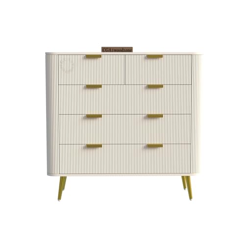 Image of Wooden Chest of Drawers | 5 Drawers Dresser Console Cabinet for Bedroom, Living Room, Drawing Room and Office | Storage Sideboard|HDMR Premium Wood & Iron(Warm White)