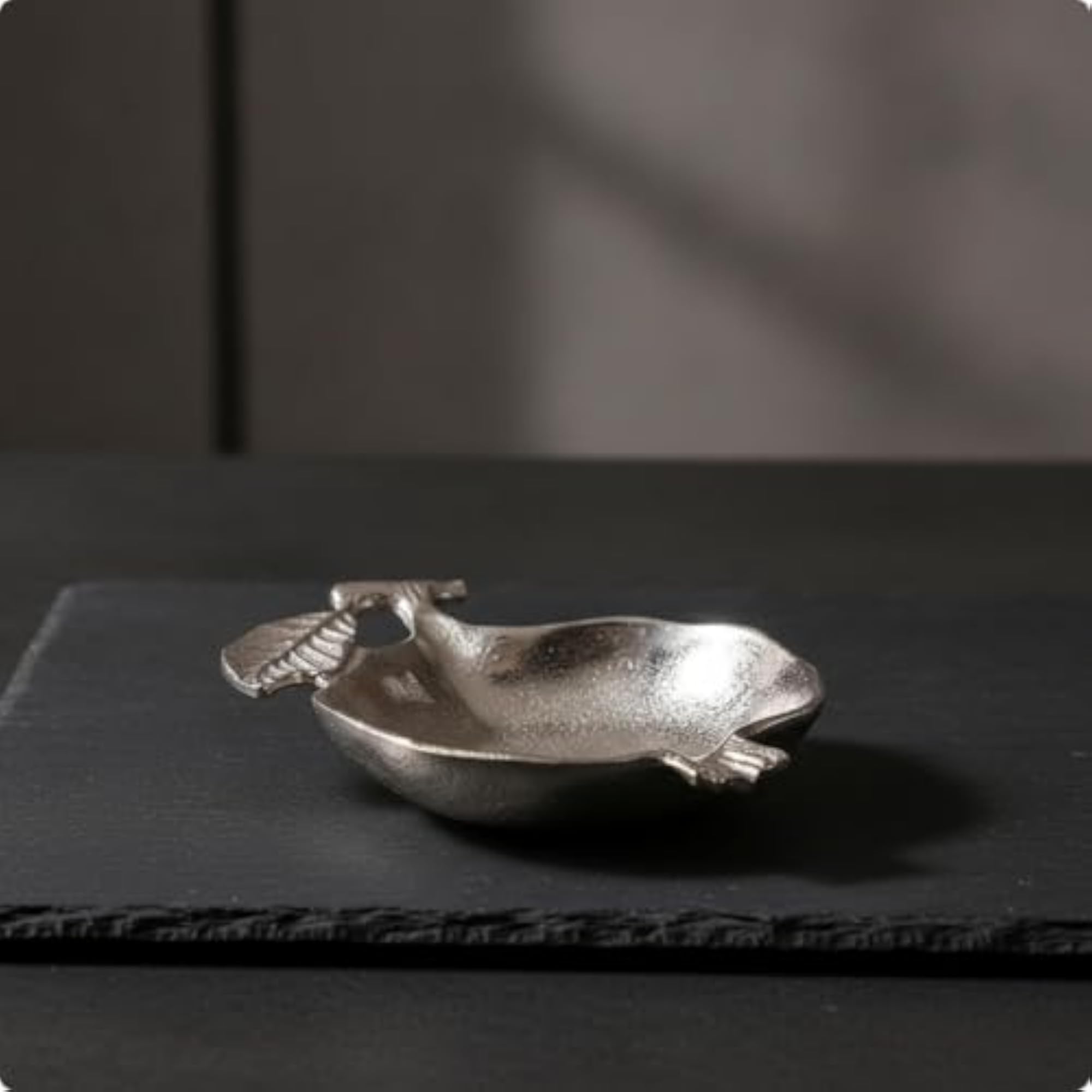 Decorative Aluminum Dish, Sculptural Fruit Design, Silver Electroplated