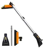 COMOWARE Telescoping 2-in-1 Snow Broom & Ice Scraper for Windshield, 32.5 in No-Scratch Snow Brush with Foam Head, Snow Remover Tool for SUV/Truck, Windows, Roof