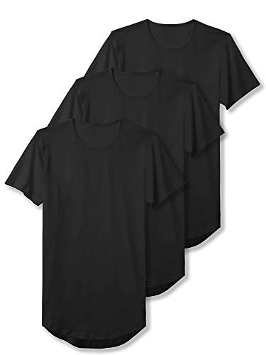 Hat and Beyond Mens Hipster Curve Hem Droptail Tee Premium Longline T Shirts (Large, 3PACK Black)