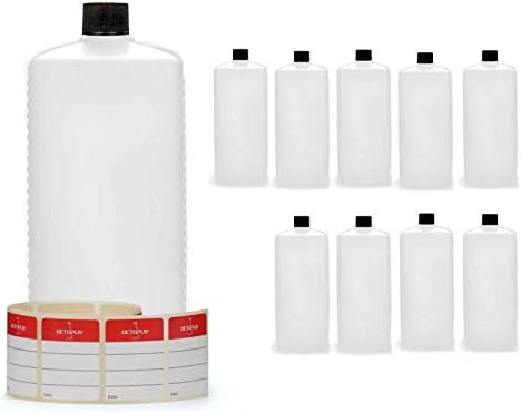 Octopus 10 x 1000ml HDPE Plastic Bottles with Black Screw Caps – ...