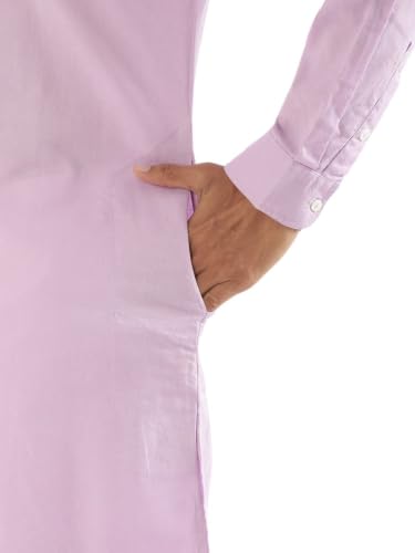 Image of SAADAA Men's Long Kurta - Linen Cotton Blend, Airy Fabric, Regular Fit, Mandarin Collar, Solid Color - Casual, Festive & Ethnic Wear