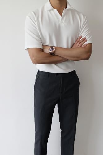 Image of GINGTTO Linen Pants Men Slim Fit Elastic Waistband Lightweight Summer Beach Fashion Casual Pant