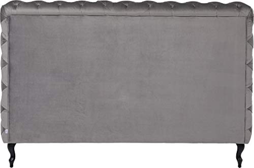 Kare Design Bett Desire Velvet, silbergrau, samt, gepolstert, Knopfheftung, Polsterbett, hohes Kopfteil, 180x200cm – Bild 7