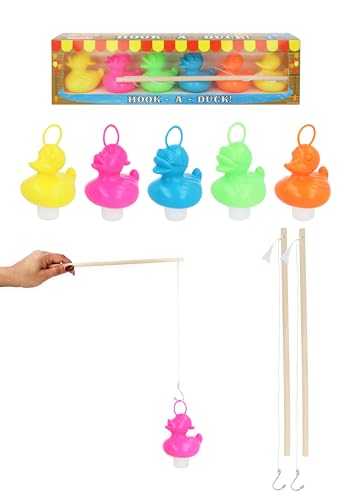 Henbrandt 1 jeu lesté Hook-a-Duck avec 6 canards colorés et 2 cannes à pêche en bois –...