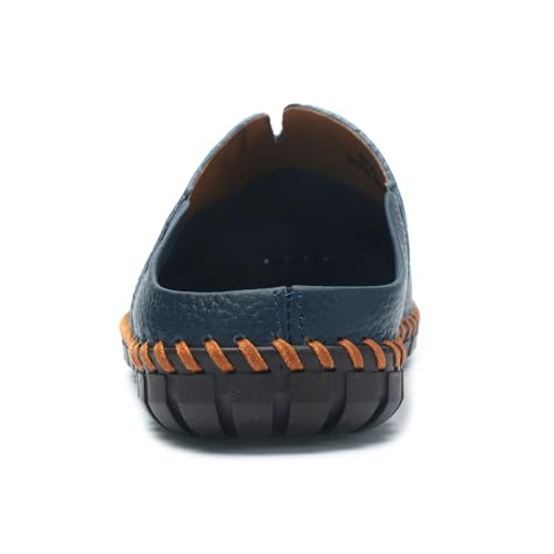 Image of Men's Slip-On Loafers Mules Clog Handmade Leather Slippers Hand Stitched no-Heel Casual Shoes for Men Breathable Comfortable Soft