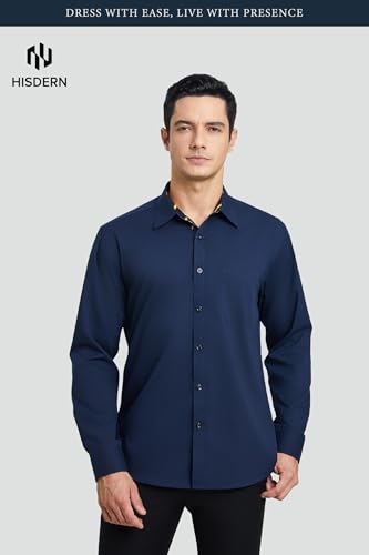 Image of HISDERN Mens Business Dress Shirts Long Sleeve Casual Button Down Shirt Formal Inner Collar Contrast Shirt for Men Wedding