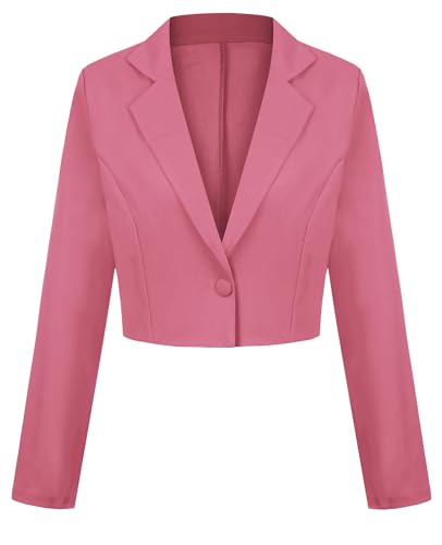 LADI TREND Womens Cropped Blazers Suit One Button Suits Jackets Elegant Business Formal (Pink M)