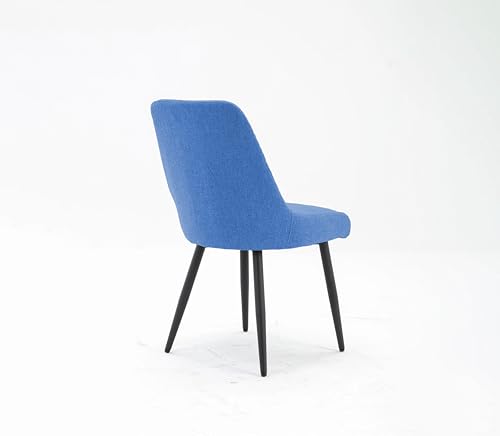 Image of Finch Fox Morris Glam Comfortable Fabric Upholstered Padded Living Room Side Dining Chair for Cafeteria Bedroom, Restaurents, Home, Office with Black Metal Legs in Blue Color (Set of 2)