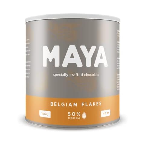 Maya Drinks Belgian Flakes Drinking Hot Chocolate Cocoa for Home, Cafe, Business Shop (Vegan, Gluten Free, No GMO's) (1KG Resealable Tub) Cover