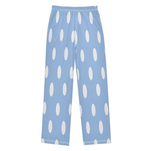 White Polka Dots Blue Lounge Pajama Pants Soft PJ Bottoms for Sleepwear Ages 6-14 Years