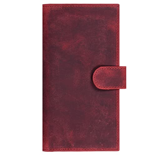 Image of Oak Leathers Checkbook Cover Slim Minimalist For Men with RFID Blocking Credit Card Holder Wallet (Vintage Red)
