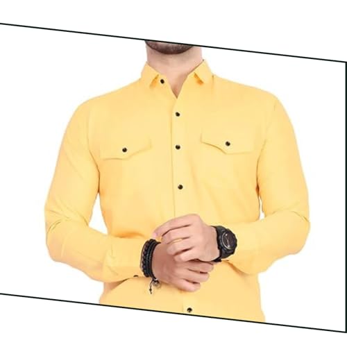 Image of Men's Cotton Spread Collar Full Sleeve Regular Fit Solid Casual Shirt with Double Pockets - Stylish Comfortable Shirt for Everyday Wear